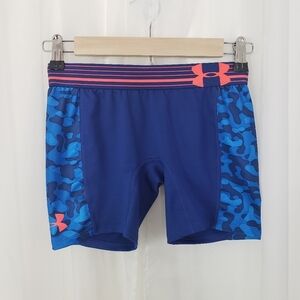 Under Armour Heat Gear youth spandex shorts blue camo youth large